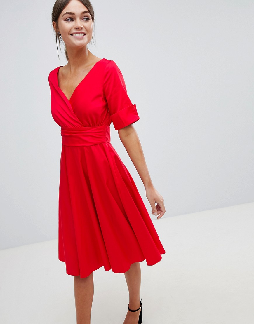 Closet Wrap Over Midi Dress - Red