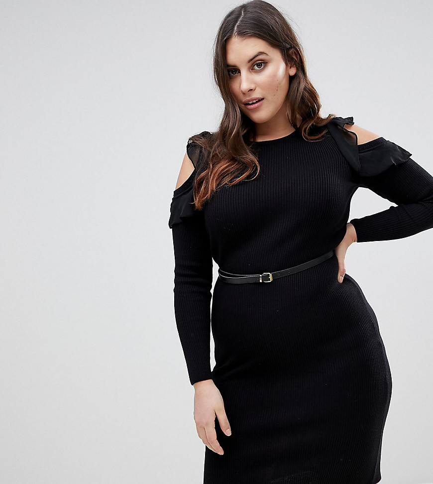 Lipsy Curve Knitted Midi Dress With Frill Detail