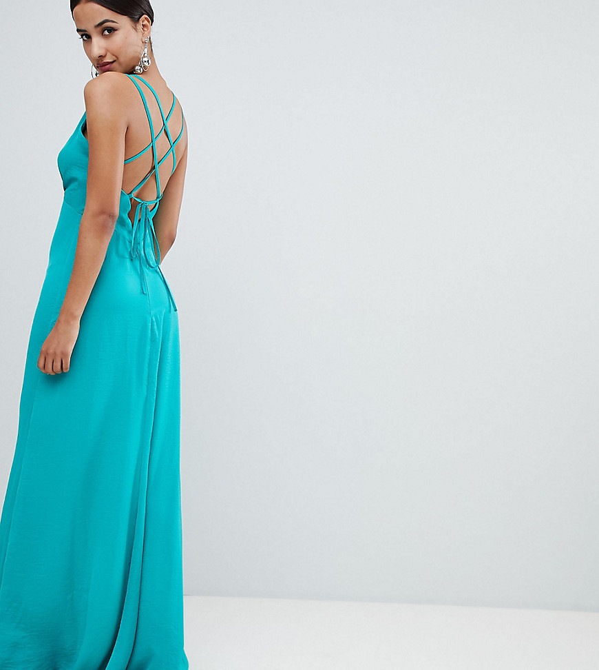 Flounce London plunge front maxi dress with strappy back