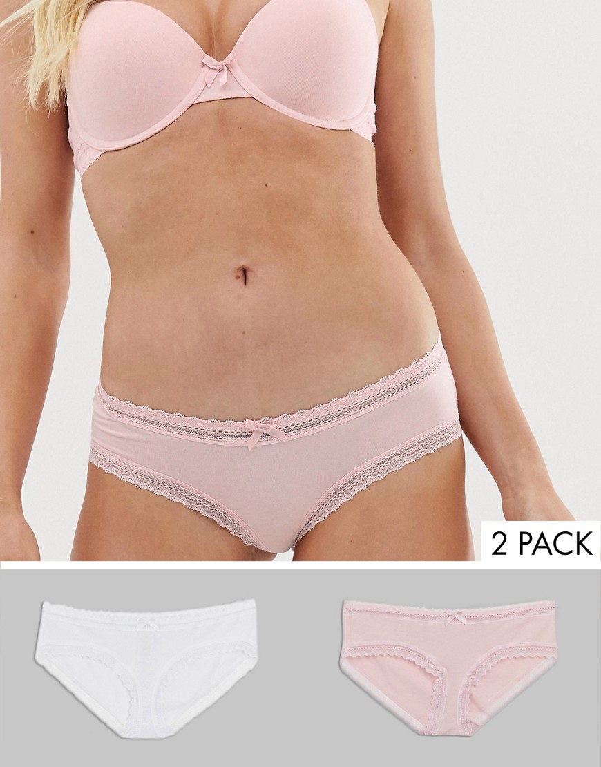 Dorina Lila 2 pack organic cotton with lace hipster in pink and white