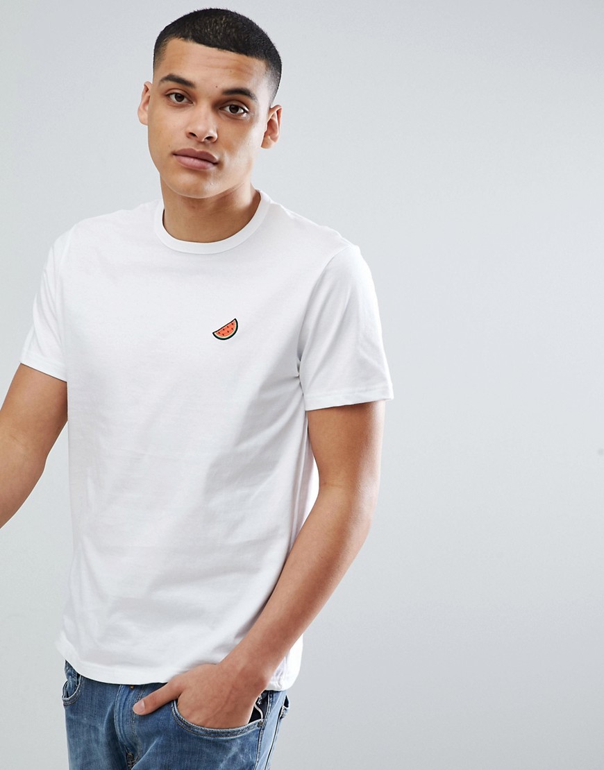 Burton Menswear T-Shirt With Watermelon Embroidery In White - White