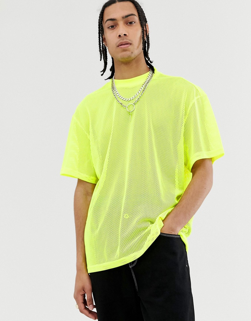 Weekday Great mesh t-shirt in neon yellow