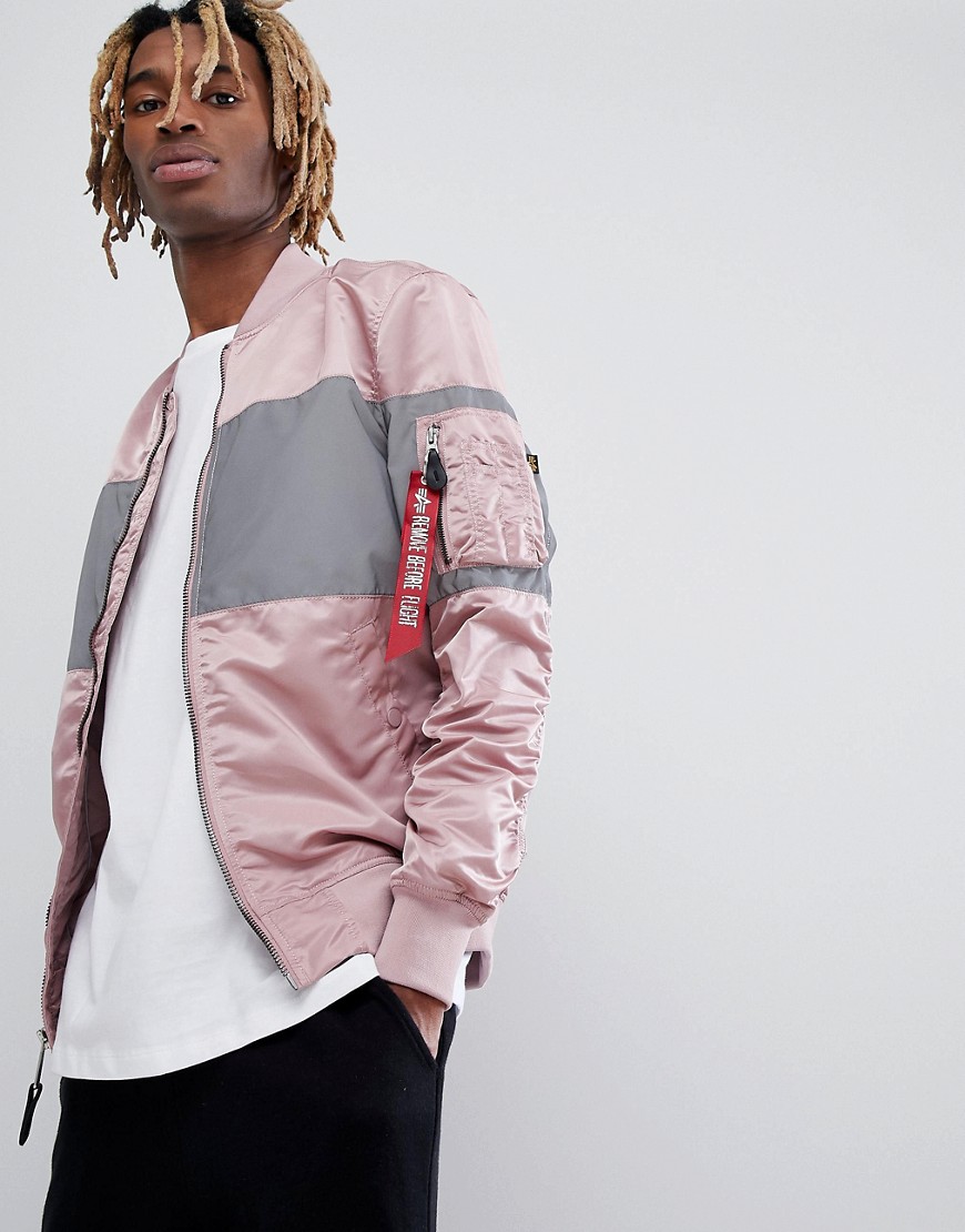 Alpha Industries MA-1 VF LW Reflective Chest Stripe Bomber Jacket Slim Fit in Pink/Silver - Silver pink