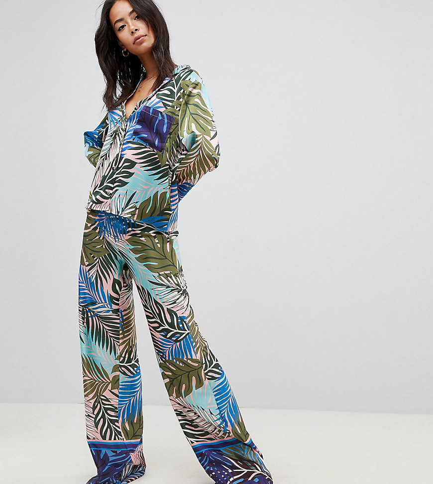 ASOS DESIGN Tall tropical border print satin pyjama set