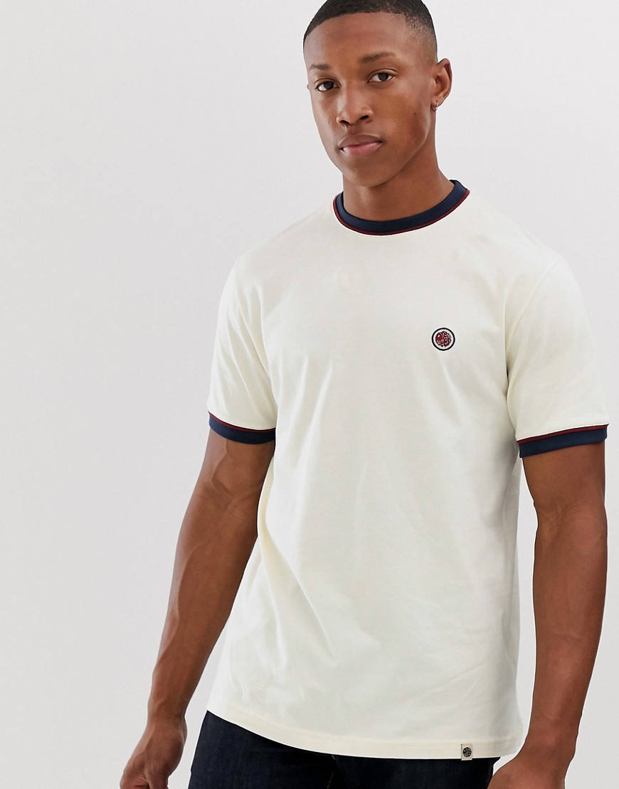 Pretty Green contrast piped t-shirt in off white