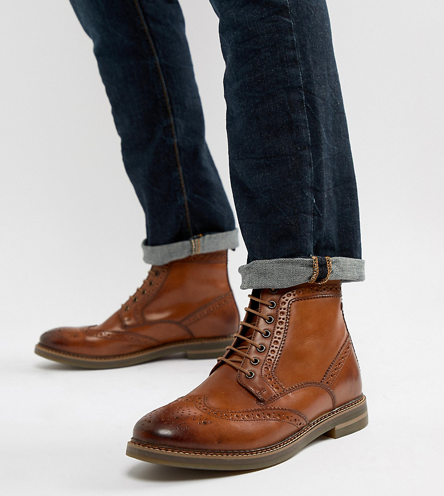 Base London Wide Fit Hurst brogue boots in tan