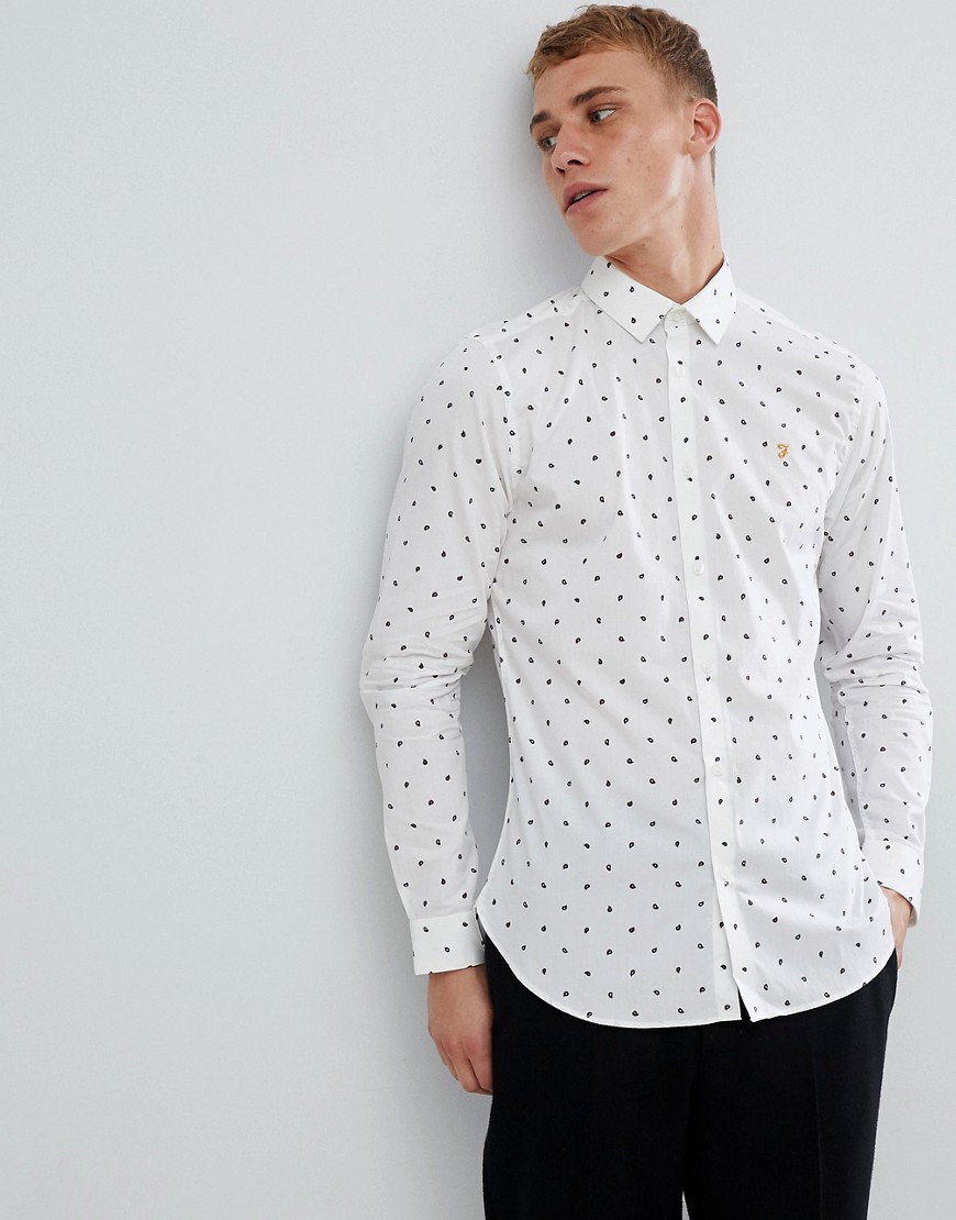 Farah Oakton skinny smart shirt with paisley print in white
