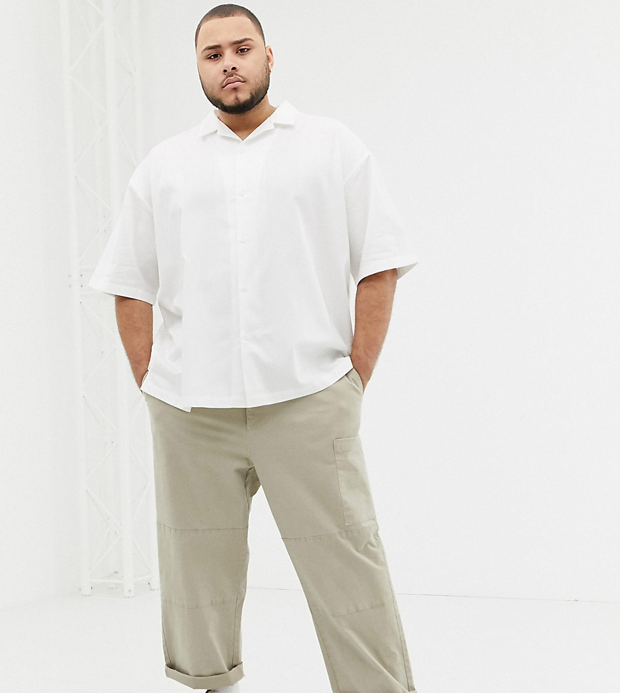 ASOS WHITE Plus boxy shirt in white shadow stripe