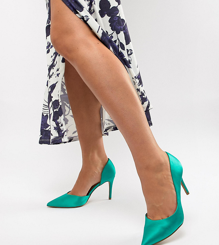 Asos Design Wide Fit Purley High Heeled Pumps In Emerald Green