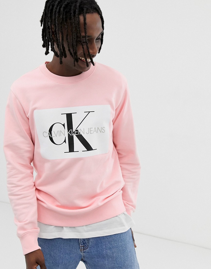 Calvin Klein Jeans monogram box logo crew neck sweatshirt in pink