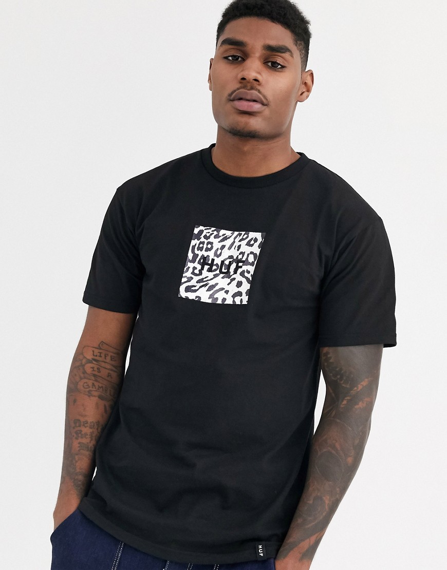 HUF Panthera leopard print box logo t-shirt in black