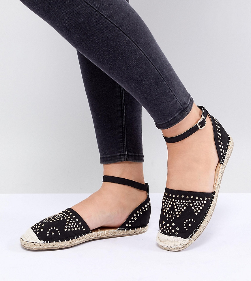 Truffle Collection Wide Fit Stud Trim Espadrille