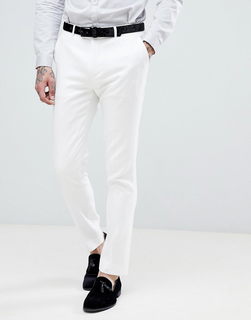 Devil's Advocate Wedding Skinny Fit Textured Suit Trousers - Cream