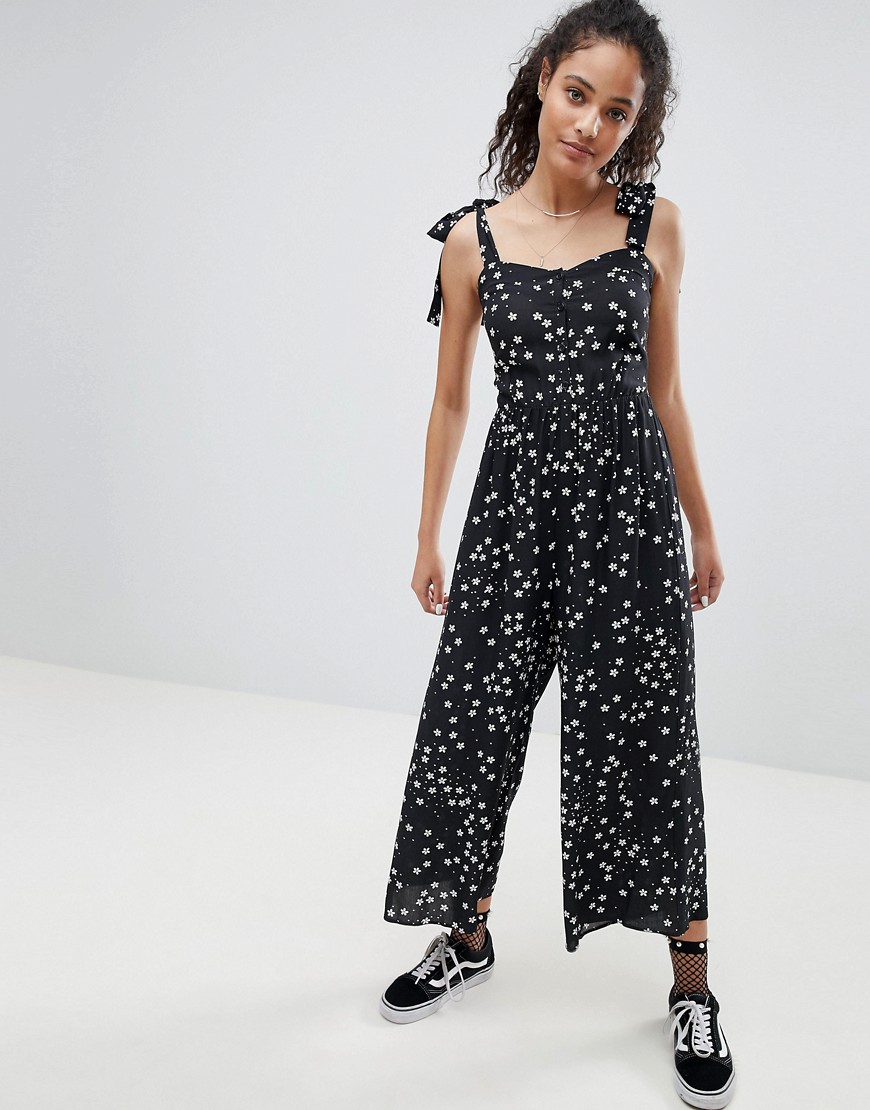 Nobody's Child Jumpsuit With Tie Shoulders In Daisy - Black