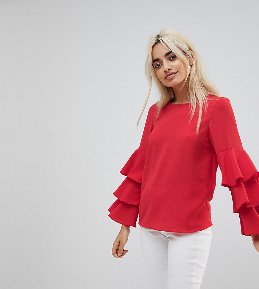 New Look Petite Triple Tiered Sleeve Shell Top - Bright red