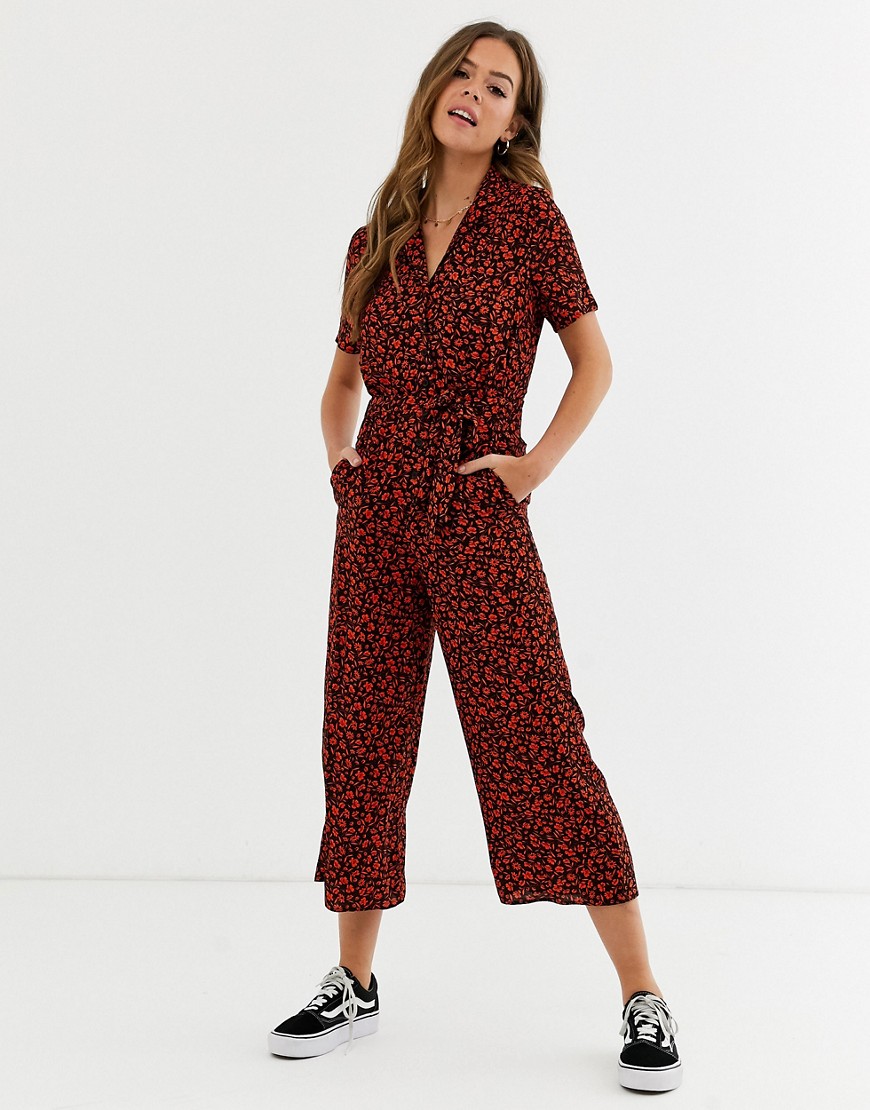 Nobody's Child boiler jumpsuit in red ditsy floral
