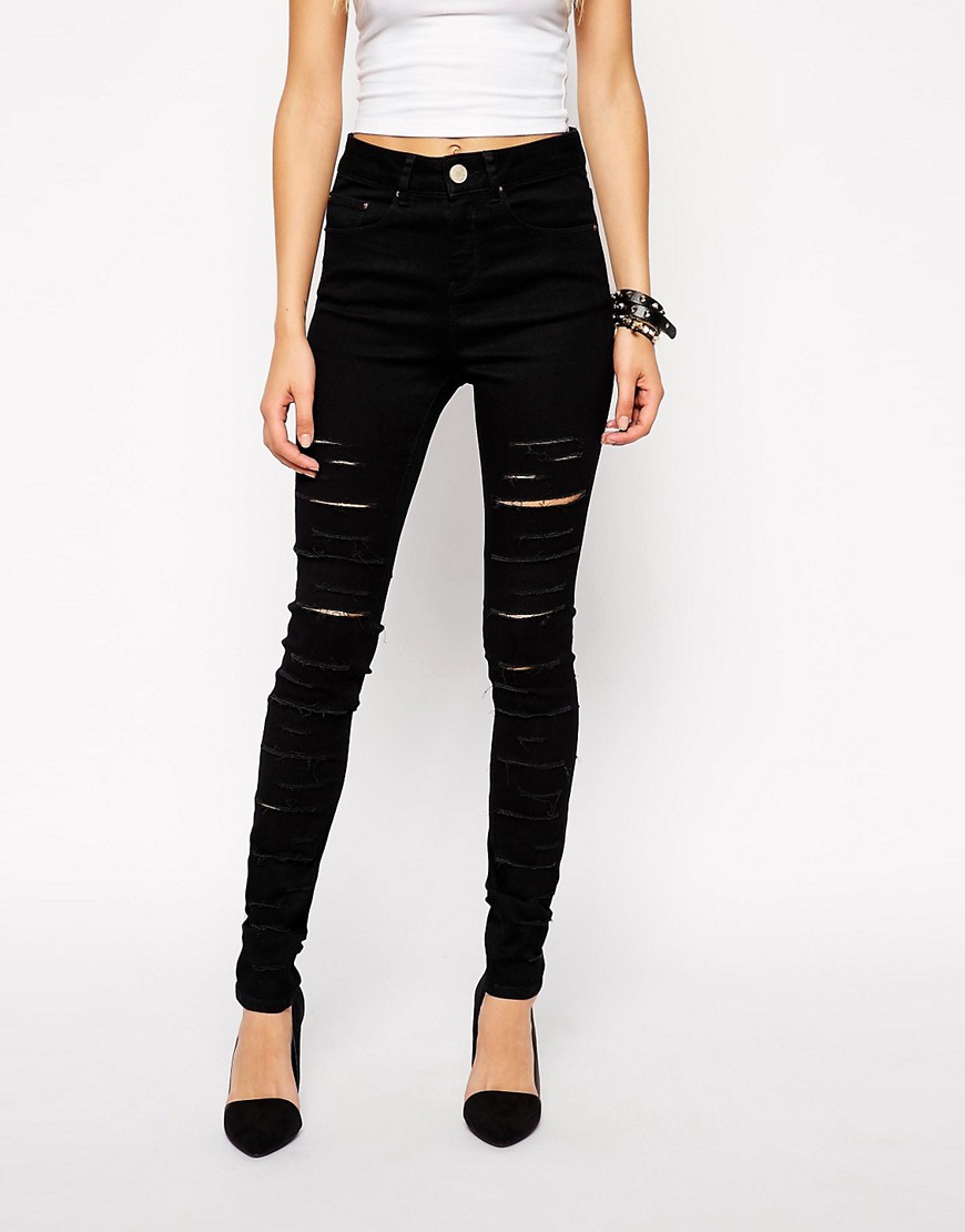 ASOS | ASOS Ridley Jeans in Black with Extreme Thigh Rips at ASOS