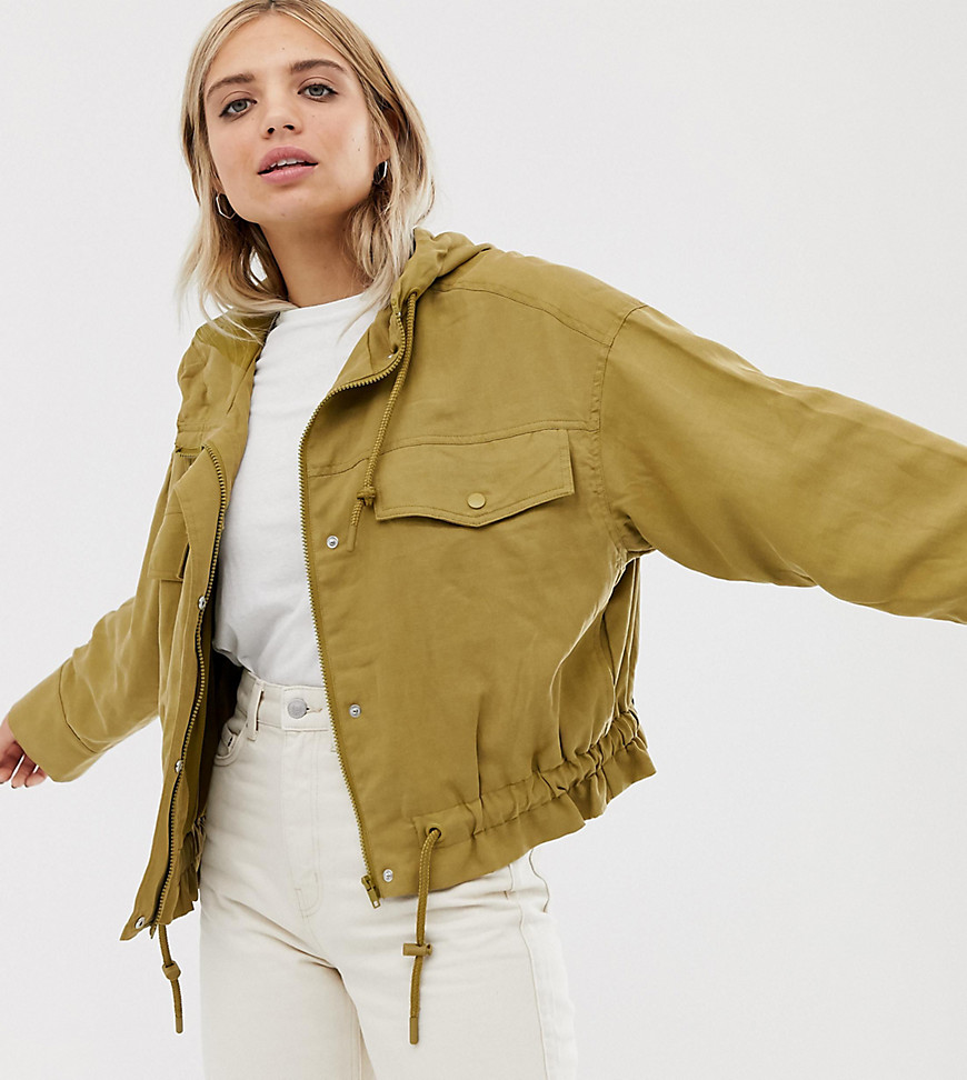 Weekday lightweight hooded bomber jacket with drawstring in olive green