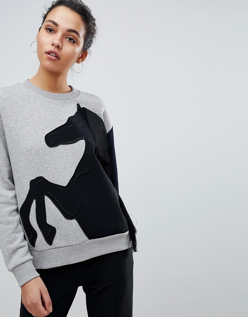Sportmax Code Sweatshirt with Horse Motif - Light grey