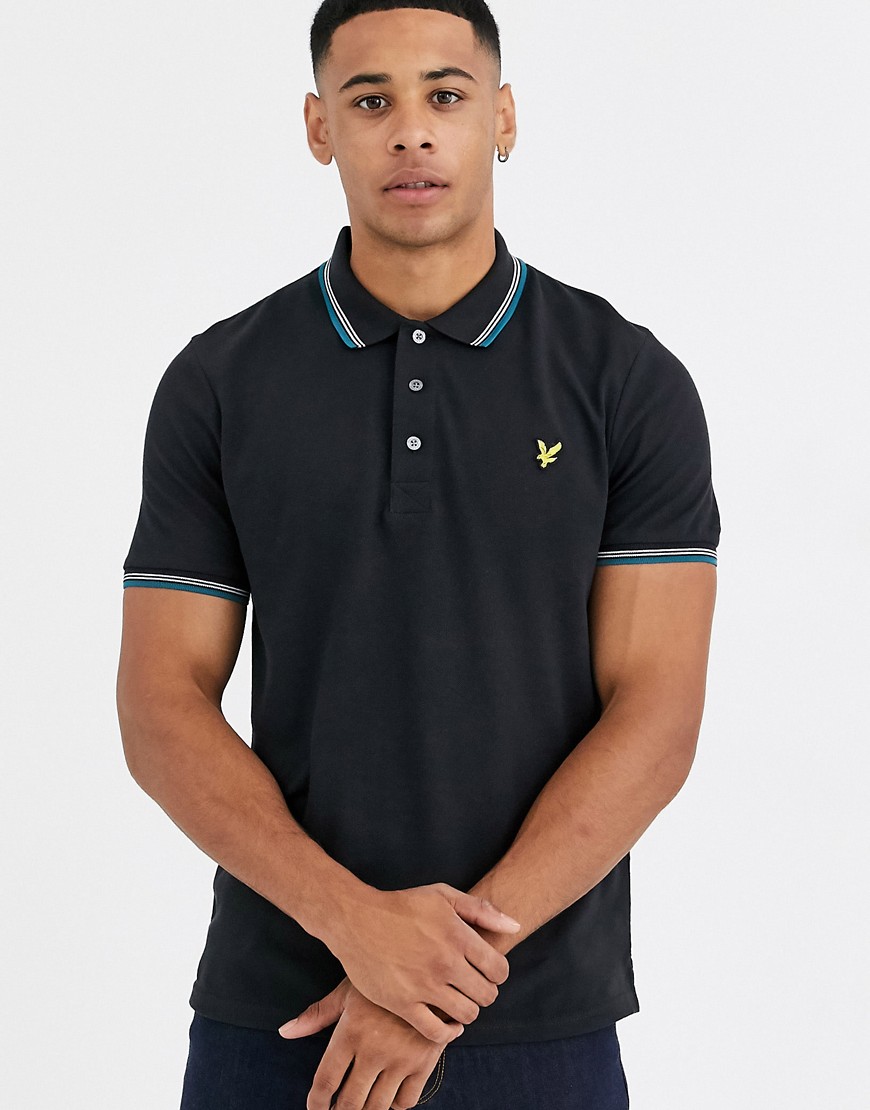Lyle & Scott tipped pique polo in black