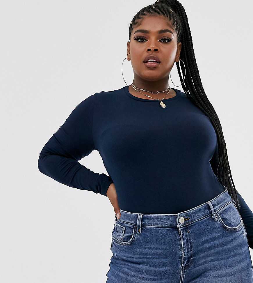 ASOS DESIGN Curve ultimate organic cotton long sleeve crew neck t-shirt in navy