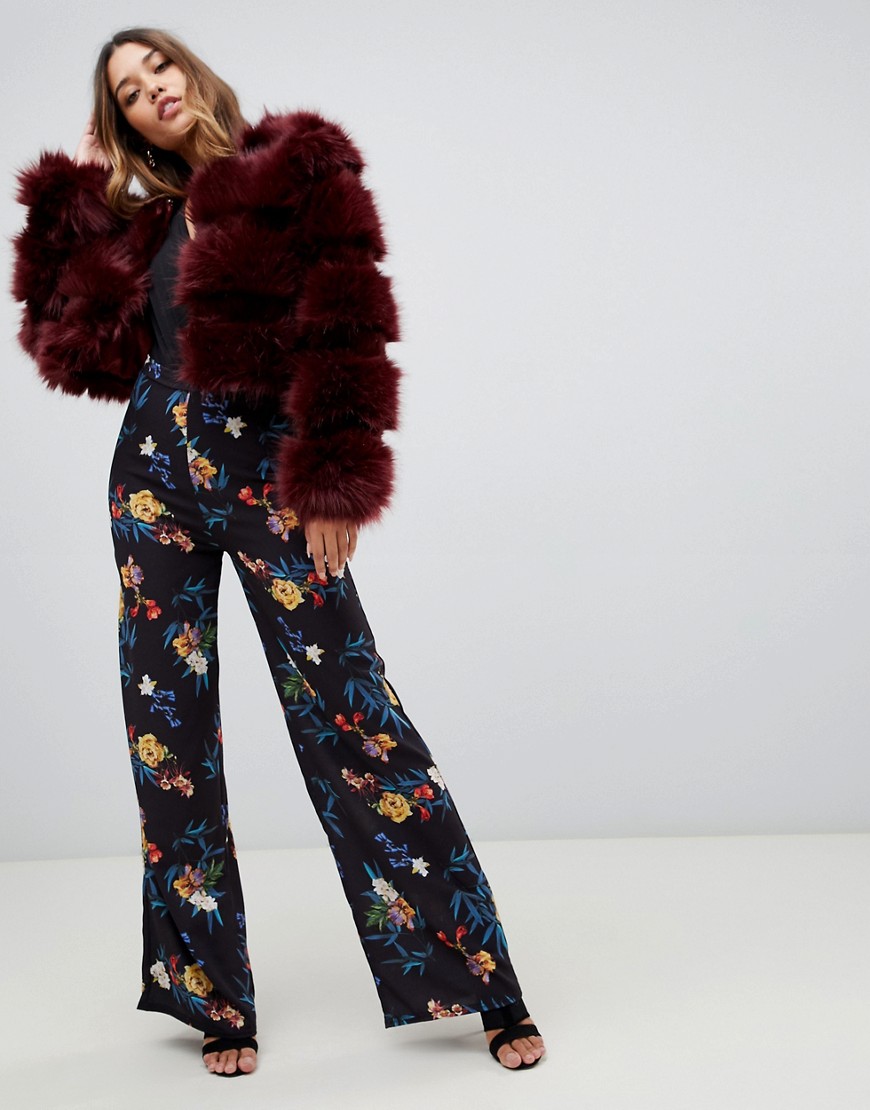 PrettyLittleThing wide leg trousers in green floral