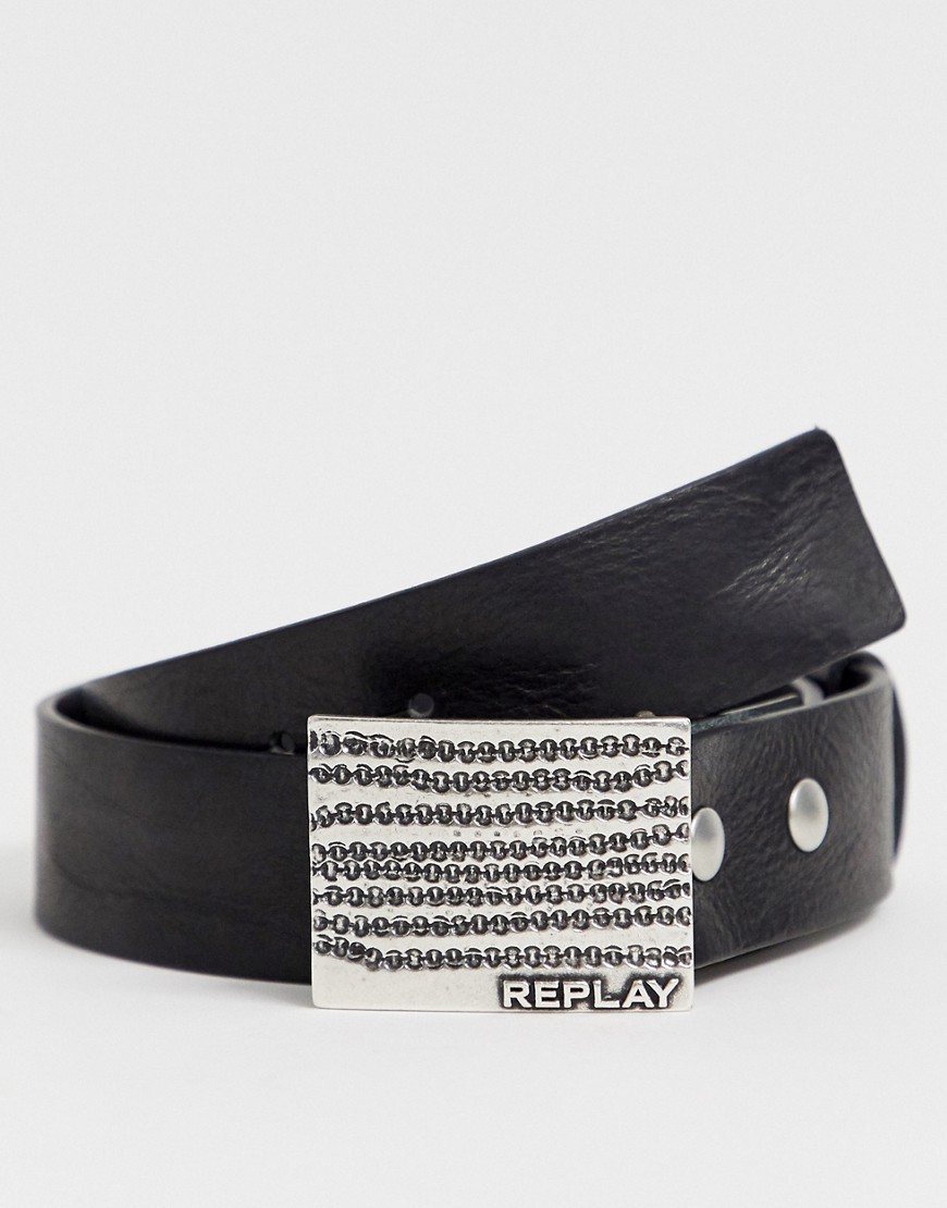 Replay leather double buckle belt gift set in black