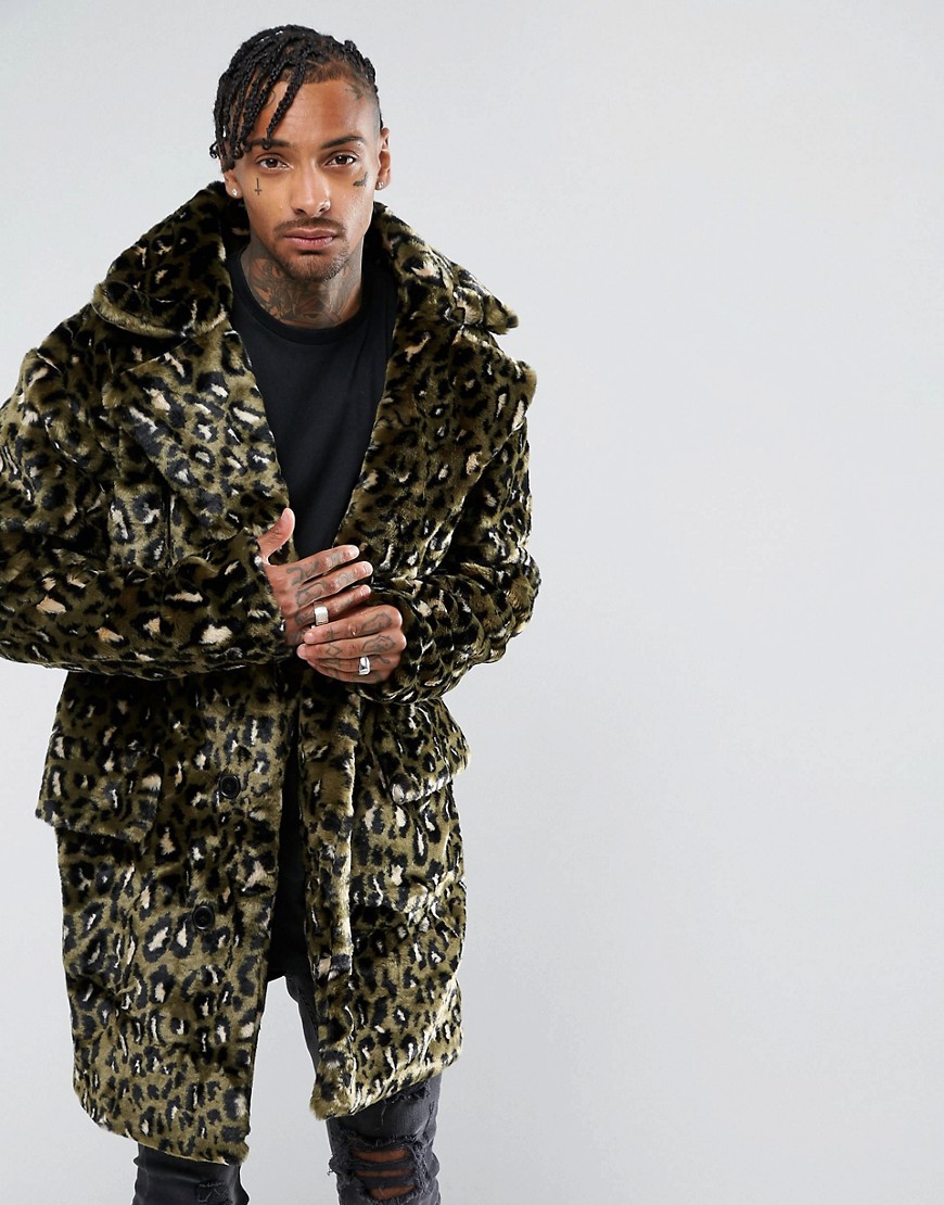 The New County Jacket In Leopard Teddy Faux Fur - Khaki