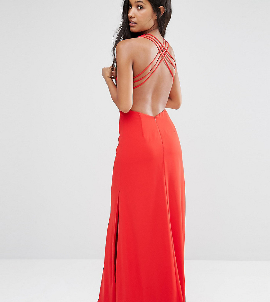 Fame and Partners Maxi Dress with Crossback Detail and Cut Outs - Red