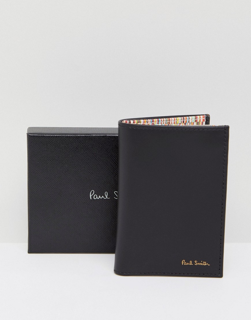 Paul Smith Leather Credit Card Case With Classic Stripe Lining In Black - Black