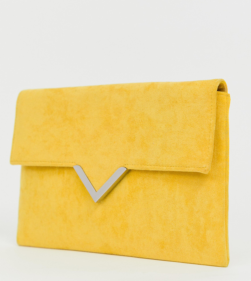 Accessorize bright yellow foldover v bar clutch bag