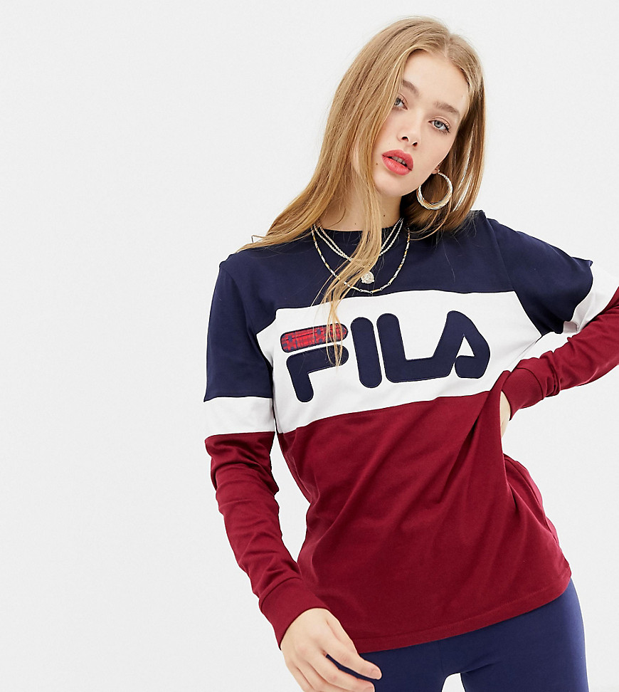 Fila oversized long sleeve t-shirt with large front logo in colour block - Multi