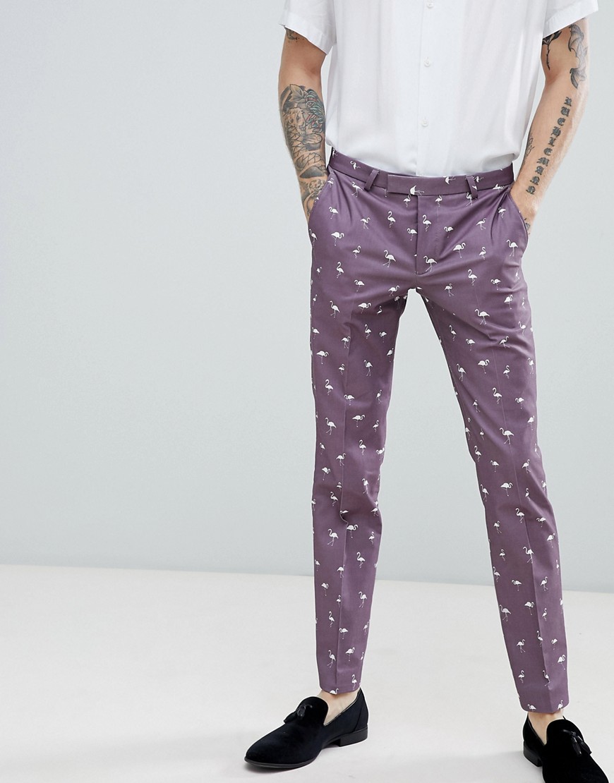 Noose & Monkey super skinny printed flamingo suit trousers