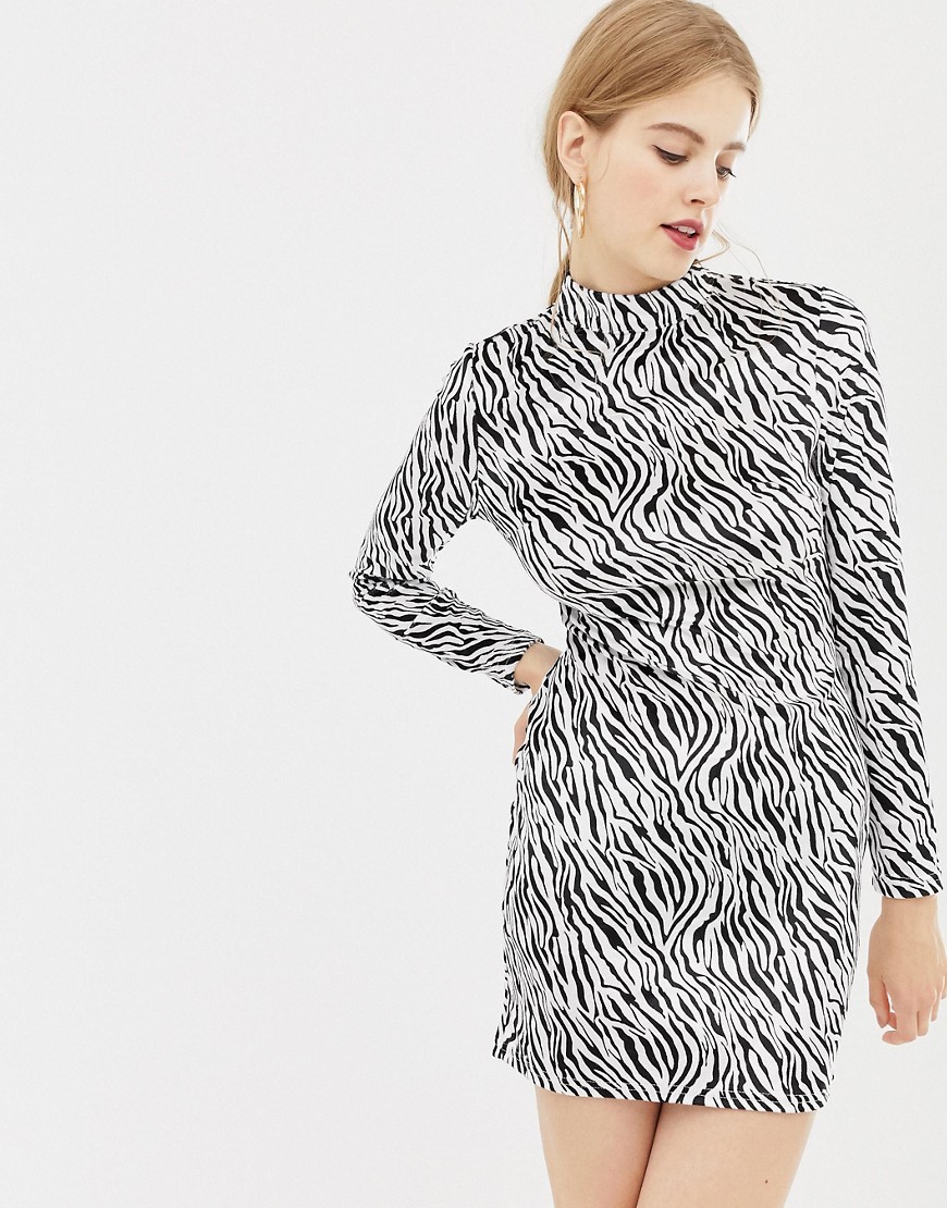 Parisian high neck velvet dress in zebra print