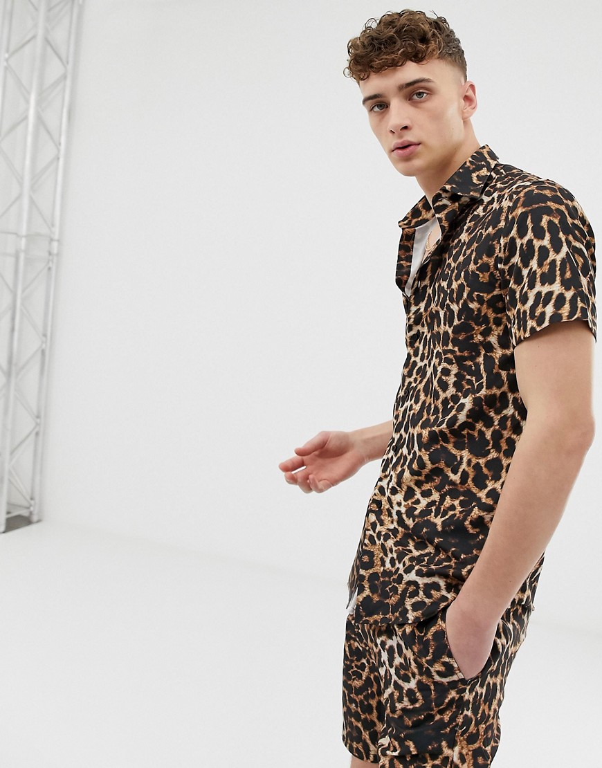 Criminal Damage co-ord shirt in leopard print