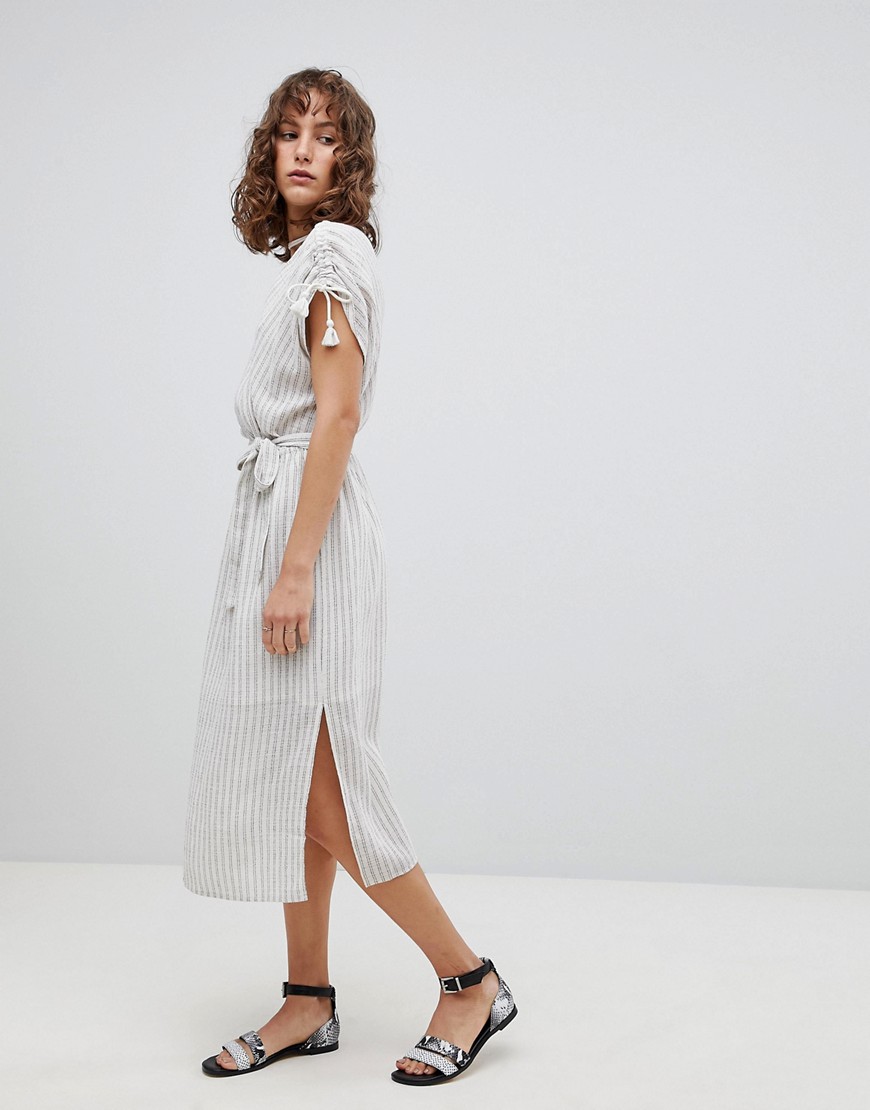 Suncoo Striped Midi Dress with Tassles - Blanc casse