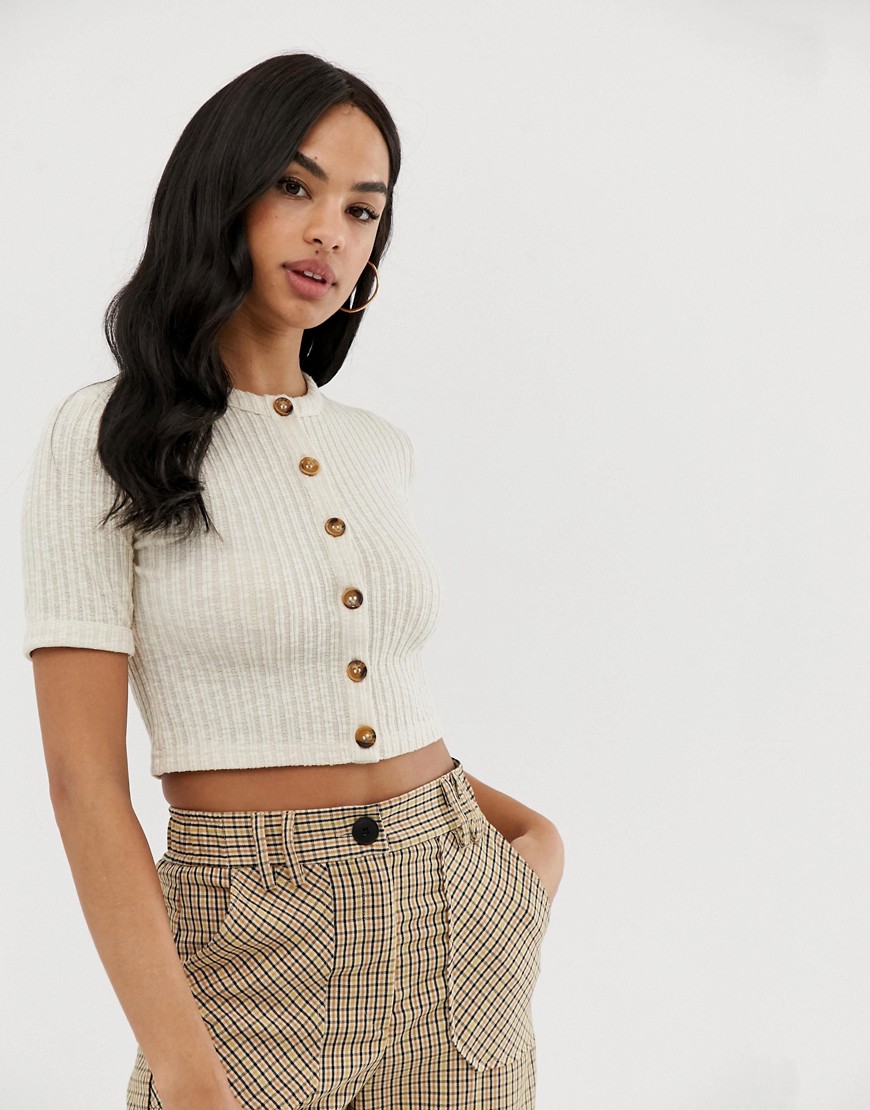 Fashion Union ribbed cropped button front top