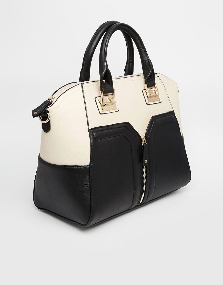 New Look | New Look Black Contrast Zip Front Tote Bag at ASOS