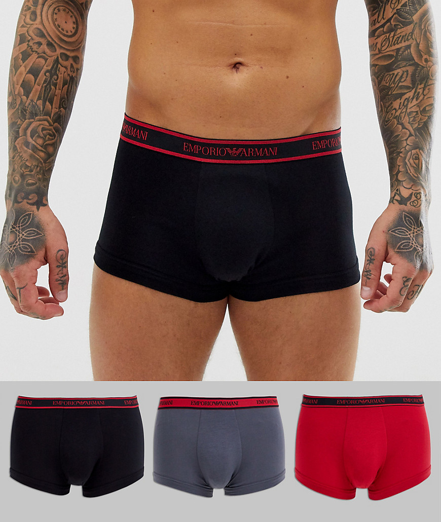Emporio Armani 3 pack logo trunks in black and red