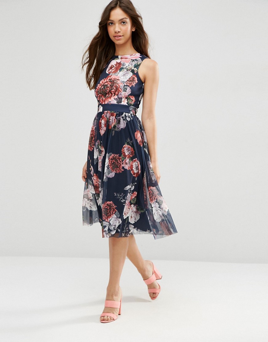 ASOS Floral Printed Mesh Skirt Midi Dress at asos.com | Maxi dress prom ...