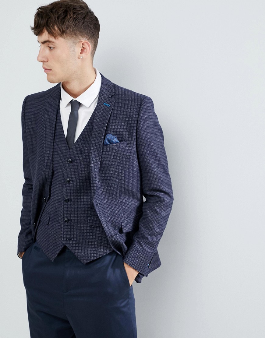 Harry Brown Skinny Fit Geo Blue Suit Jacket - Blue