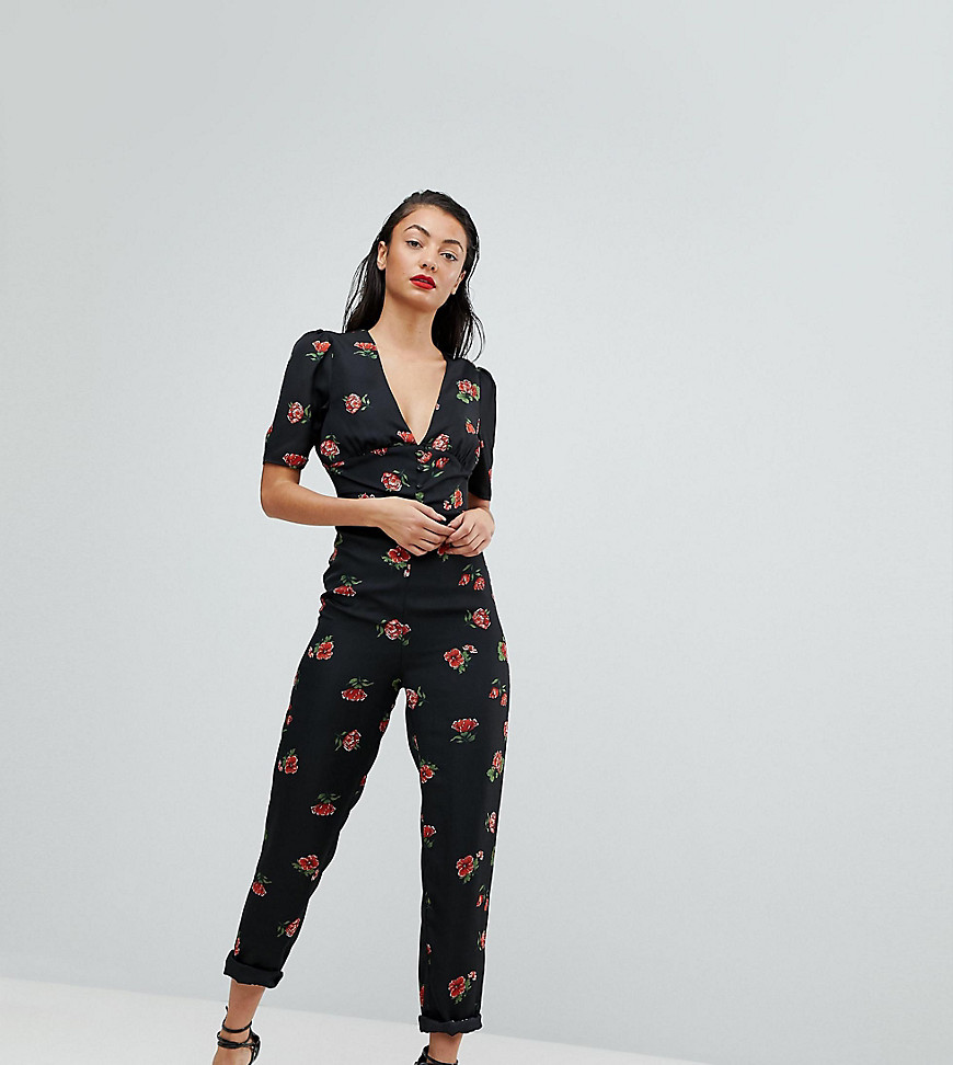 Fashion Union Tall Jumpsuit In Country Rose Print - Black multi