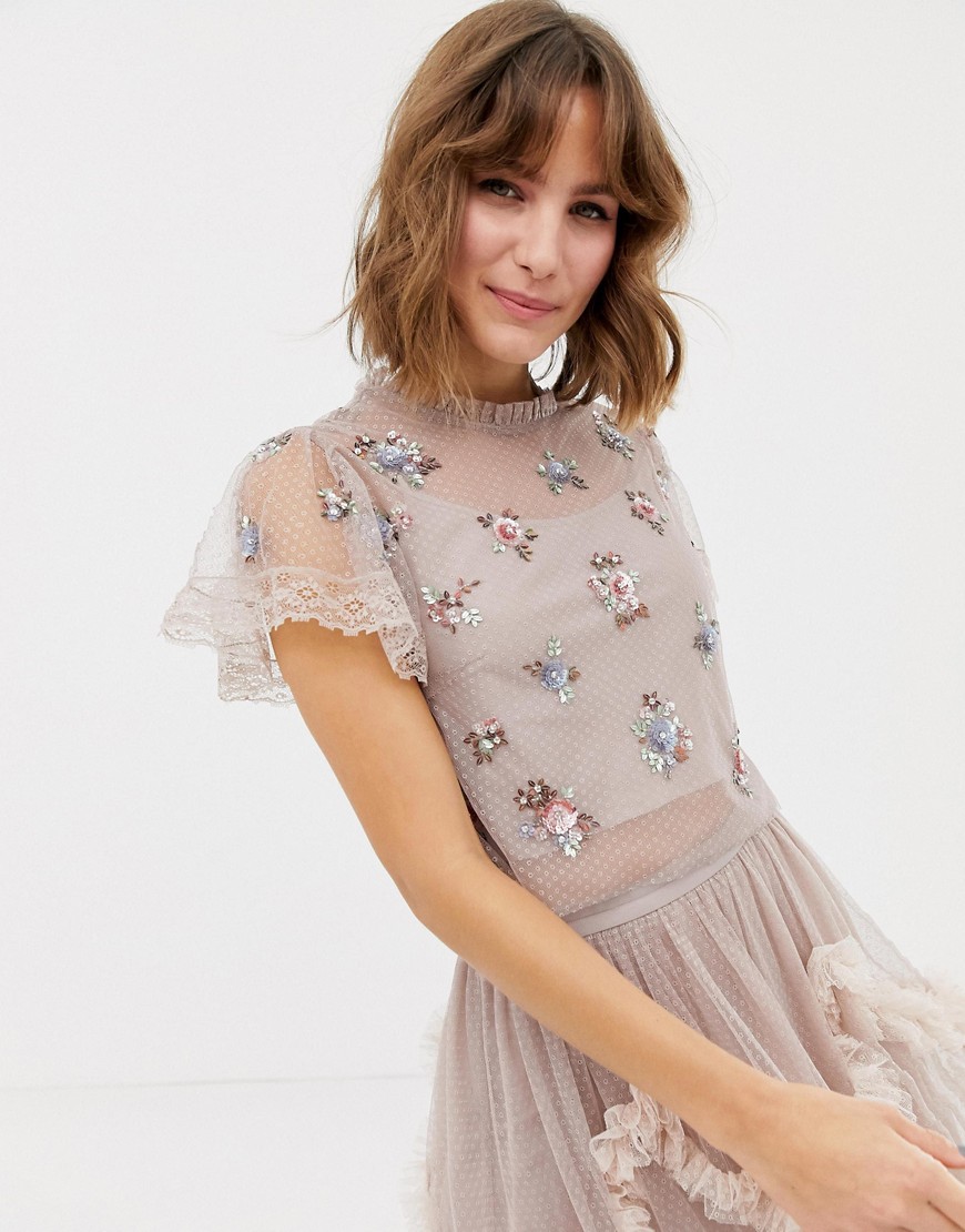 Needle & Thread embellished crop top in rose