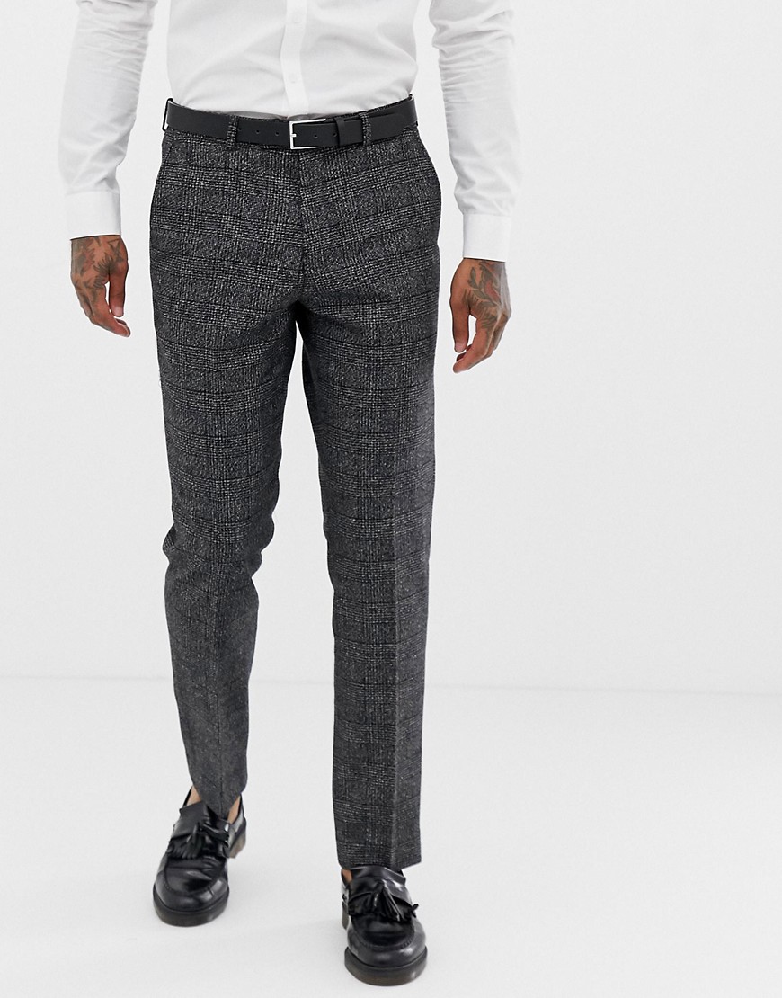 Harry Brown Textured Slim Fit Grey Check Suit Trousers