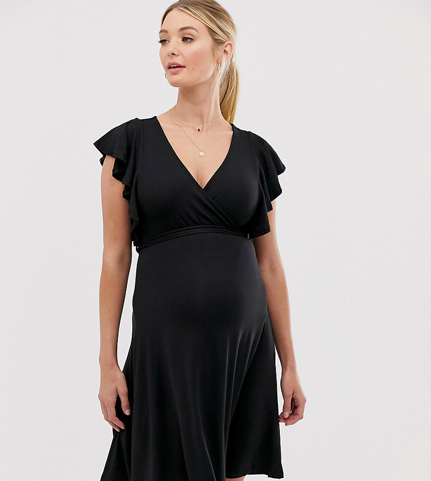 New Look Maternity frill sleeve wrap dress in black