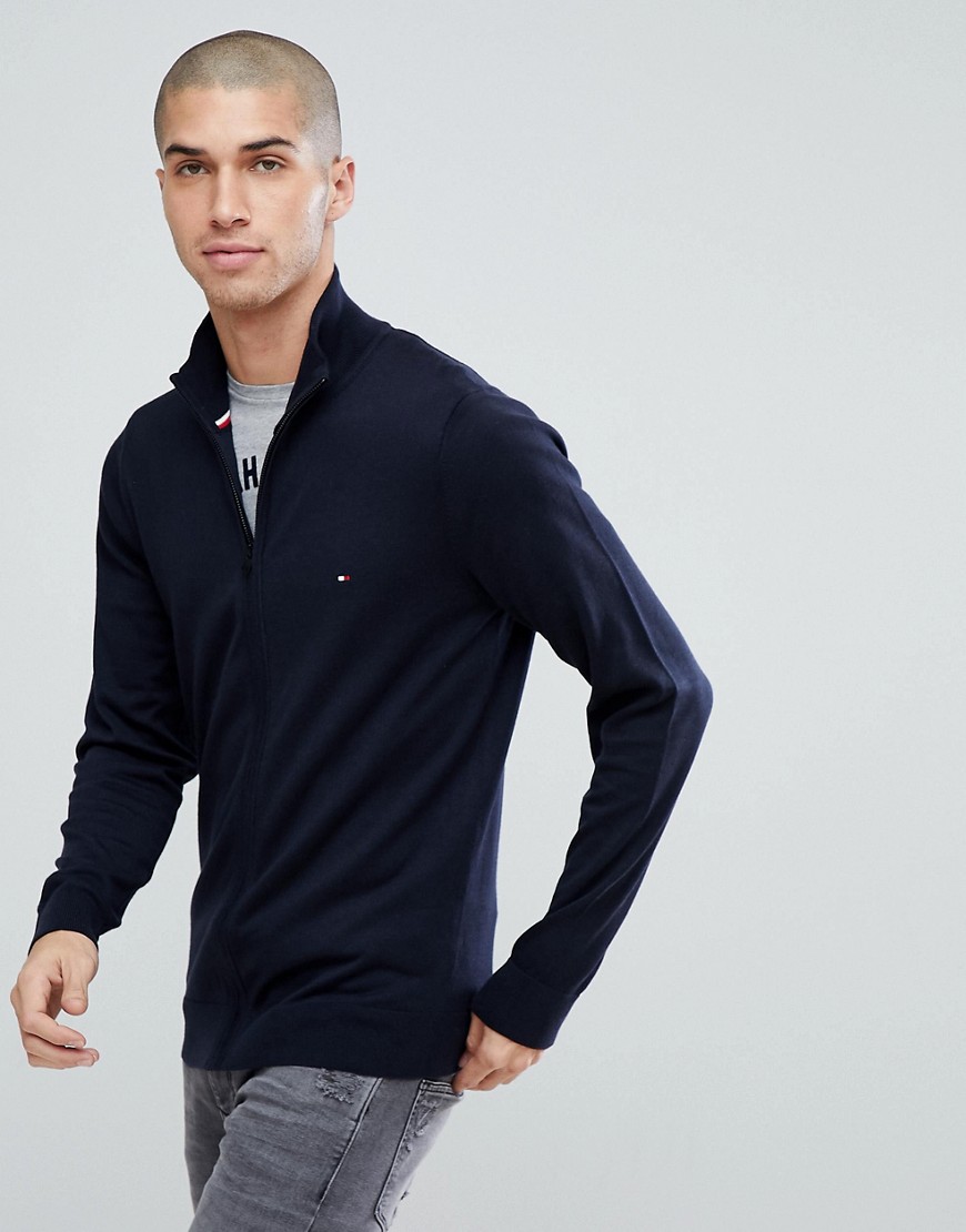 Tommy Hilfiger Full Zip Knit Cardigan Plaited Cotton Silk in Navy - Sky captain