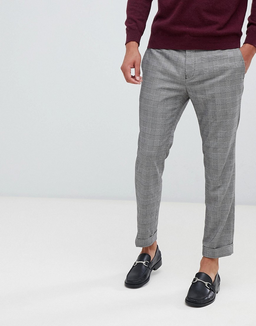 Kiomi Cropped Check Suit Trousers In Grey