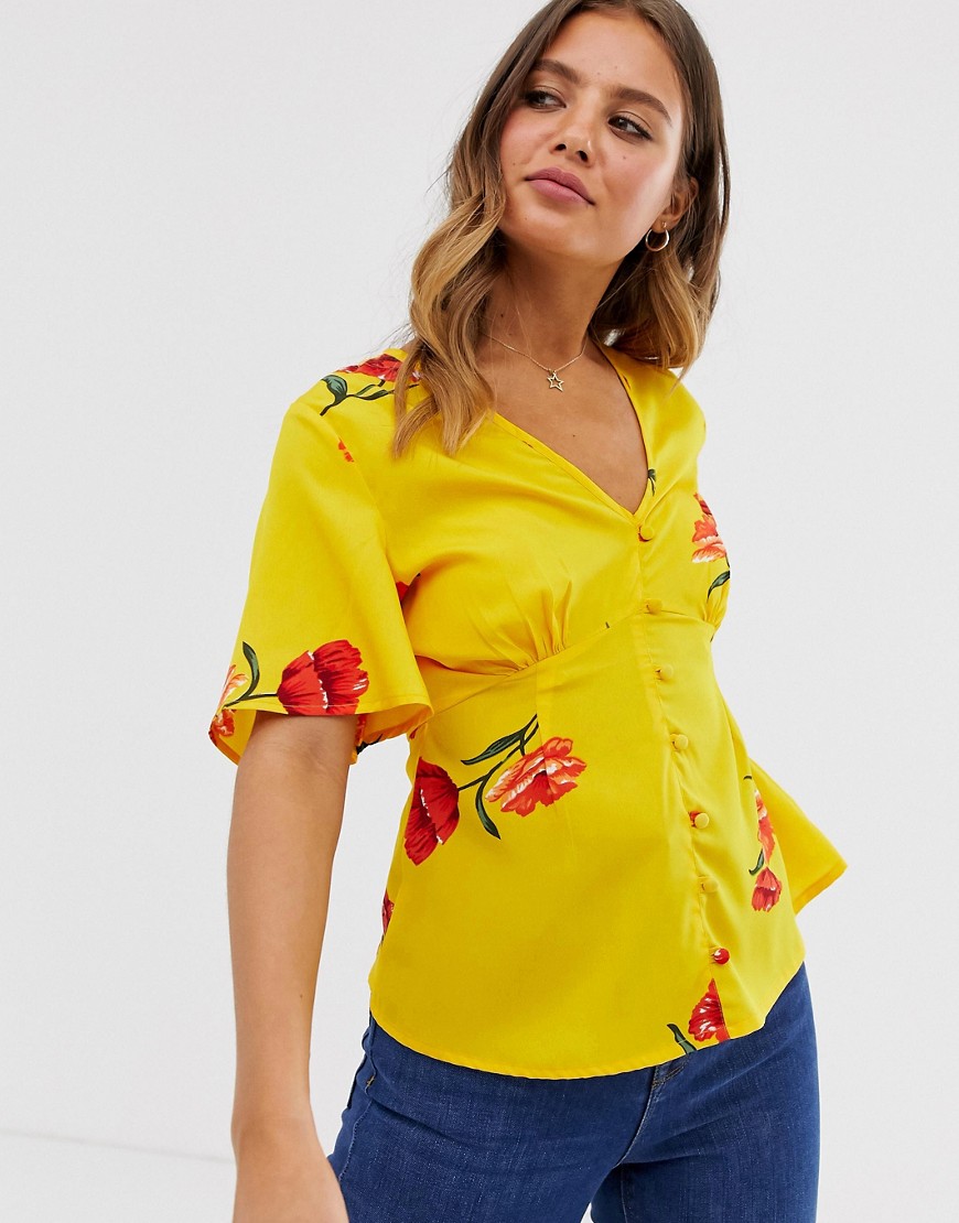 Influence tea blouse in yellow floral
