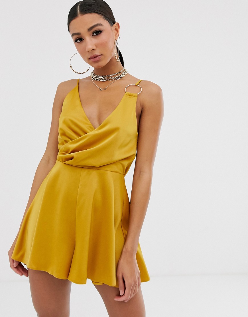 ASOS DESIGN cowl back playsuit with ring detail