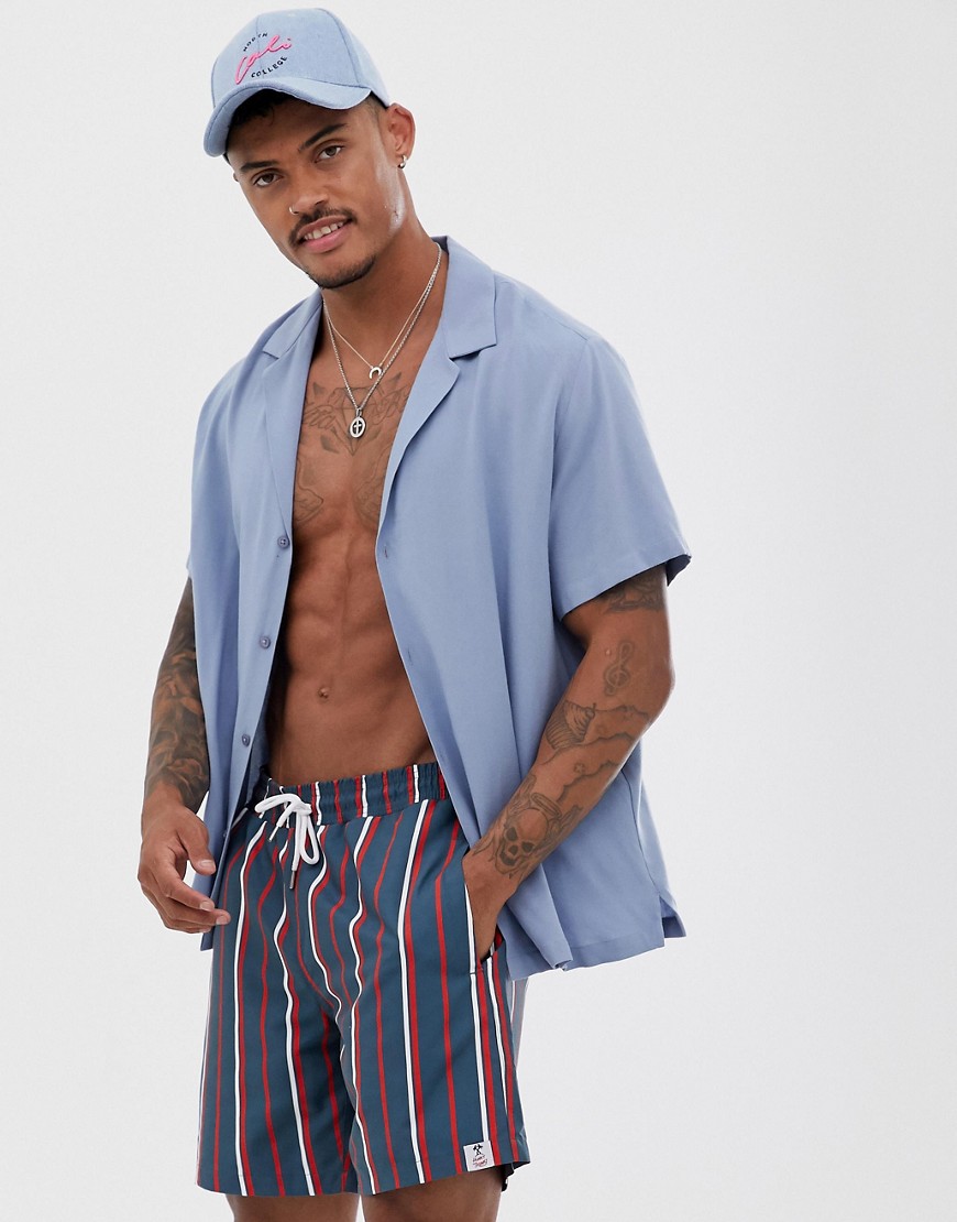 Hunky Trunks Striped Swim Shorts in Mid Length